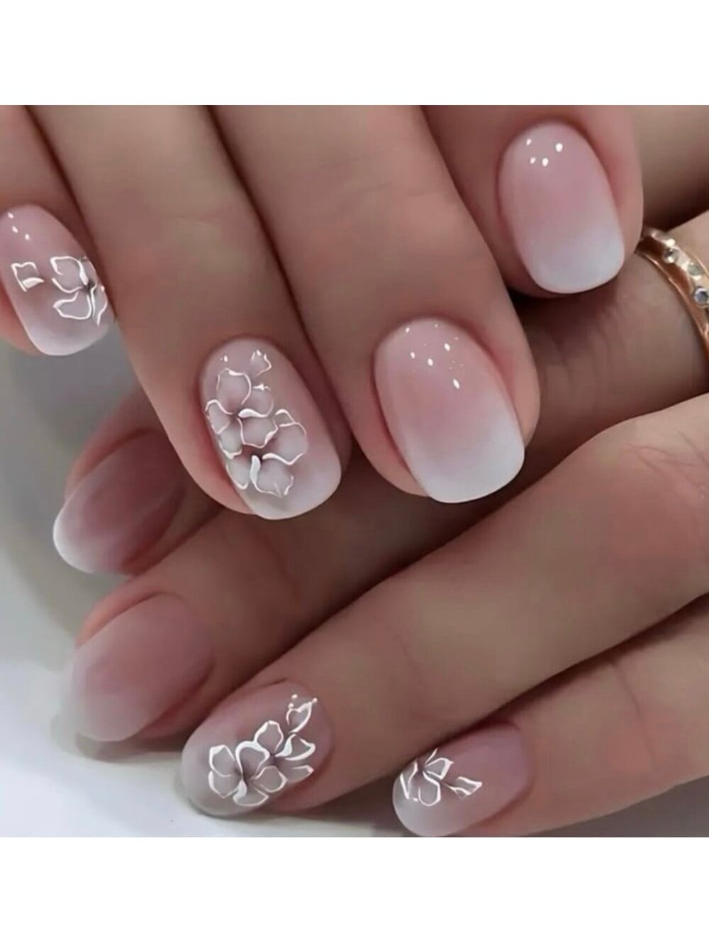 New - 24pcs Gradient Floral Design Glossy Square Reusable Press-On Nails